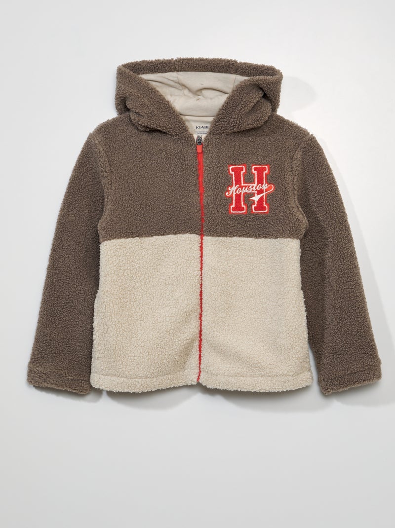 Sudadera de borreguito con capucha y cuello cremallera BEIGE - Kiabi