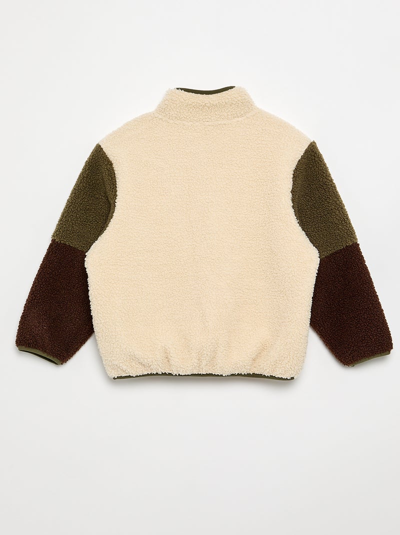 Sudadera de borreguito con cremallera y cuello alto Beige - Kiabi