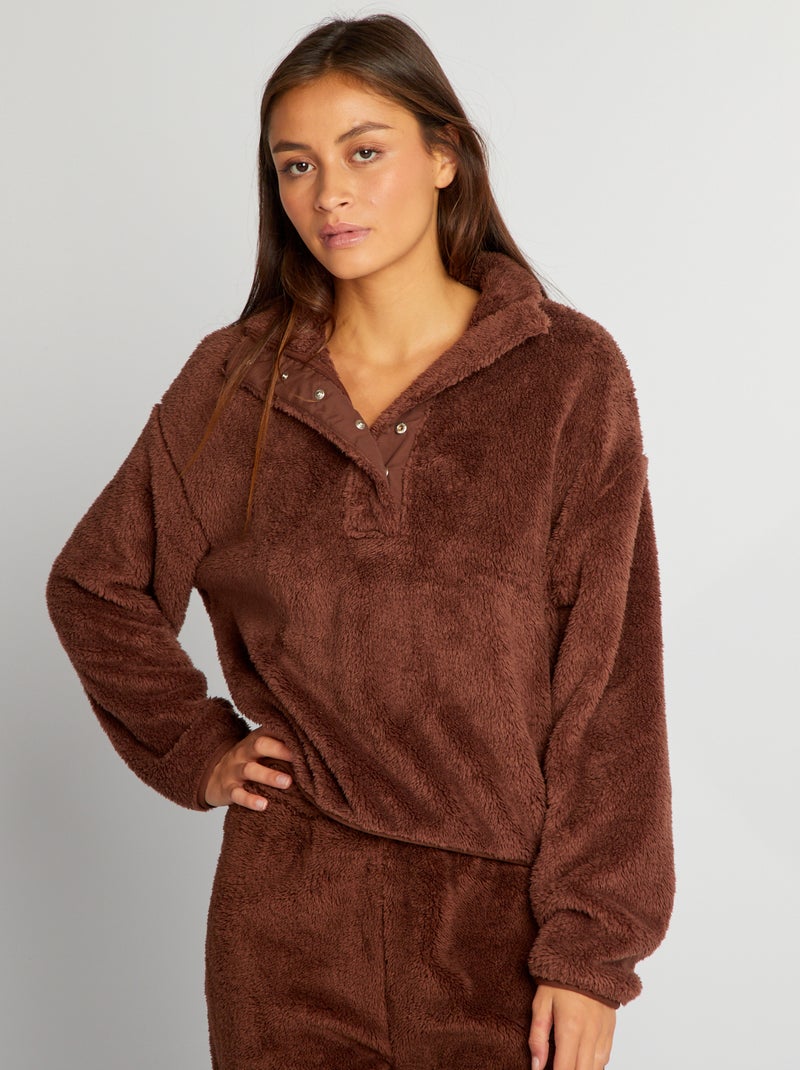 Sudadera de borreguito con cuello alto MARRON - Kiabi