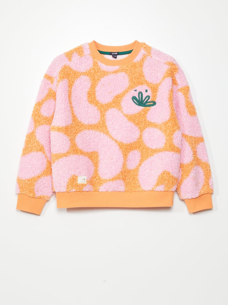 Sudadera de borreguito con estampado 'damero' NARANJA - Kiabi