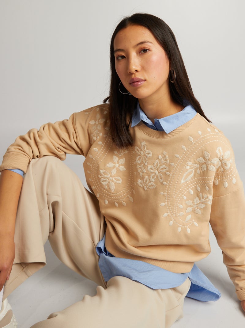 Sudadera de chándal con bordado BEIGE - Kiabi