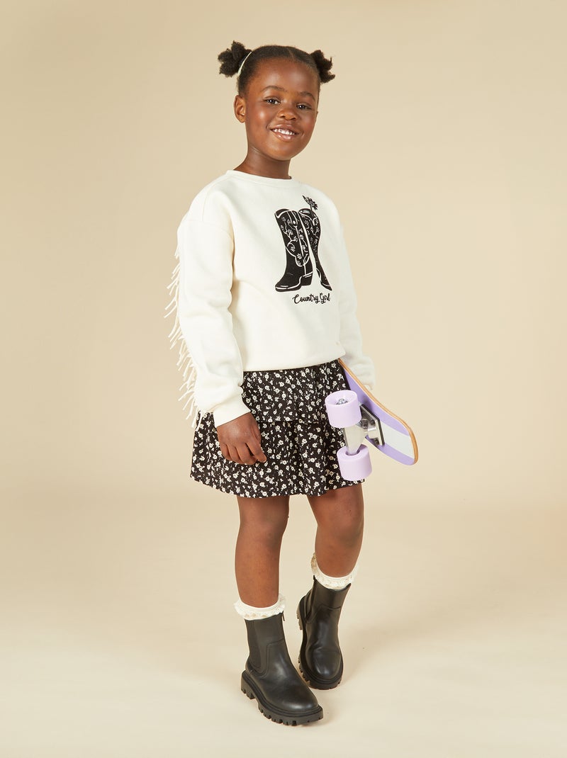 Sudadera de chándal con bordado y flecos en las mangas Blanco - Kiabi