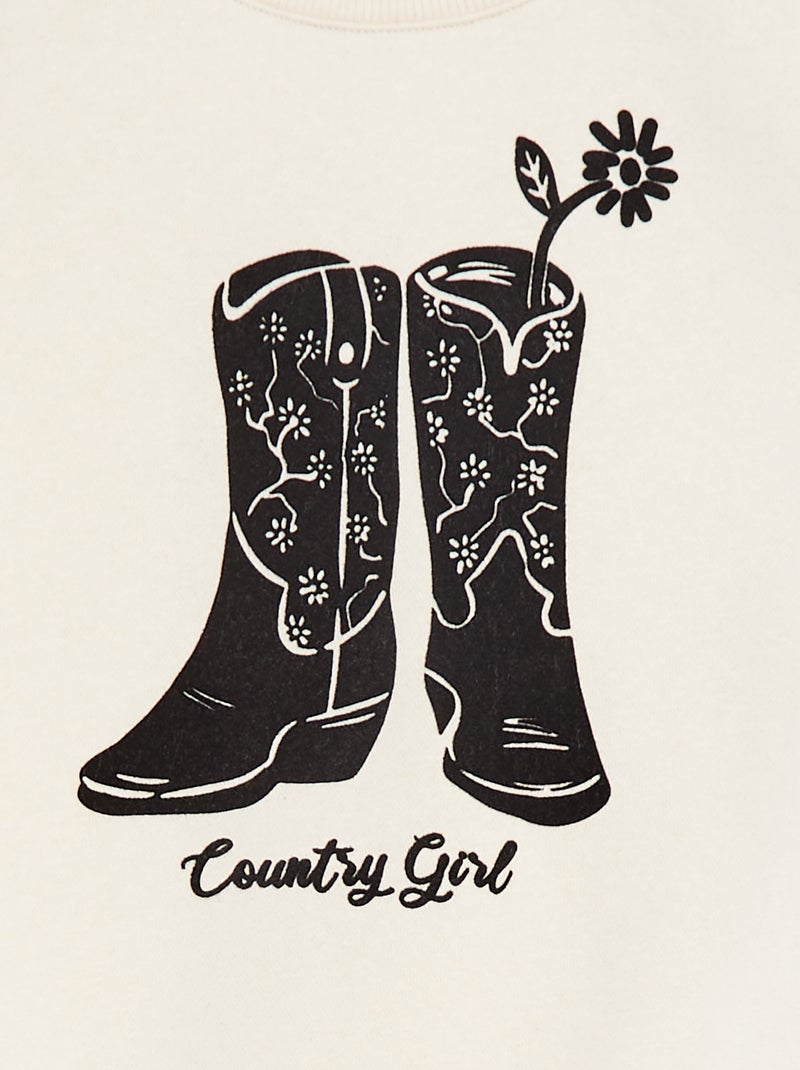 Sudadera de chándal con bordado y flecos en las mangas Blanco - Kiabi