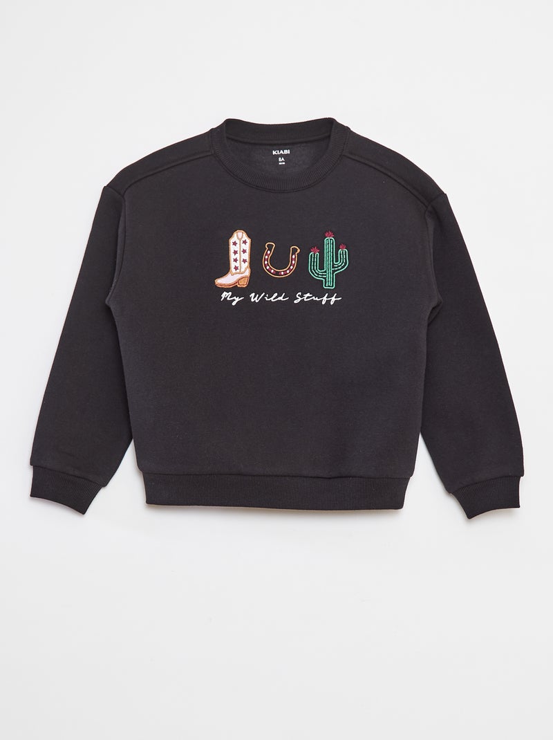 Sudadera de chándal con bordado y flecos en las mangas Negro - Kiabi