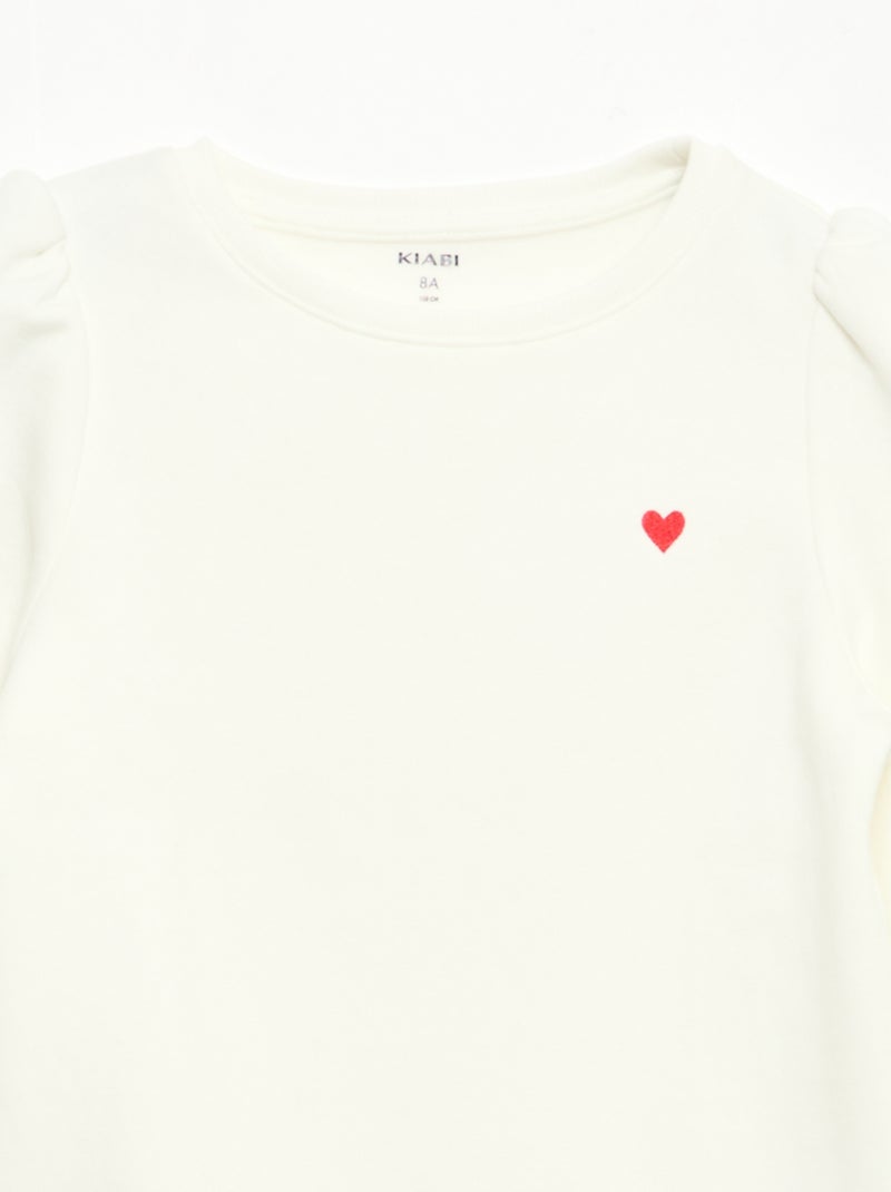 Sudadera de chándal con bordado y frunces en los hombros Blanco - Kiabi