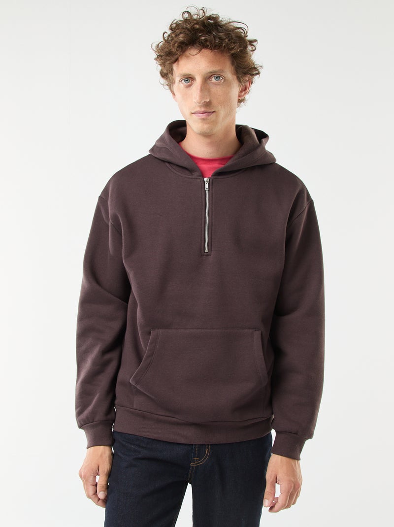 Sudadera de chándal con capucha y cierre de cremallera en el cuello Marron - Kiabi