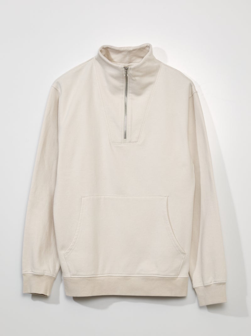Sudadera de chándal con cremallera en el cuello beige - Kiabi