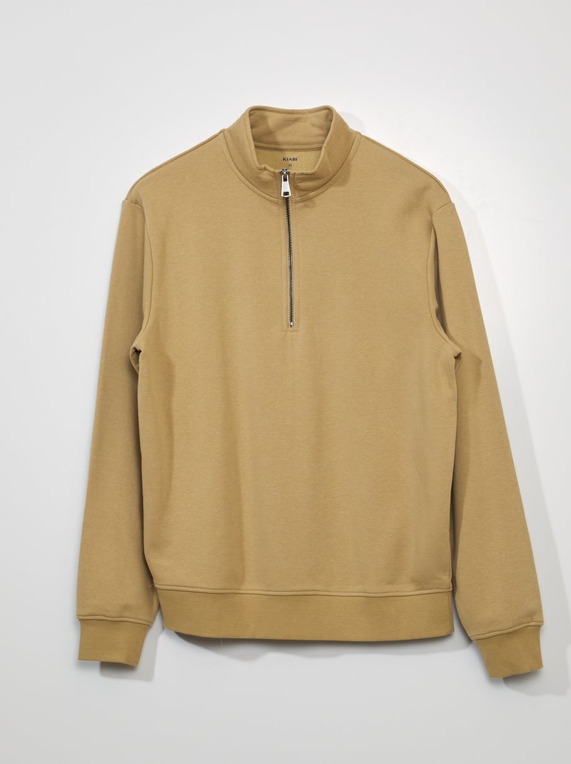 Sudadera de chándal con cremallera en el cuello BEIGE - Kiabi