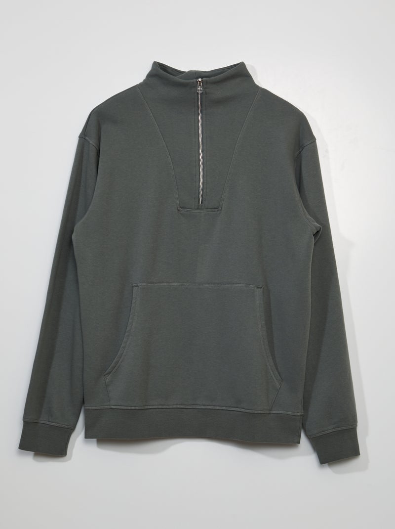Sudadera de chándal con cremallera en el cuello verde gris - Kiabi