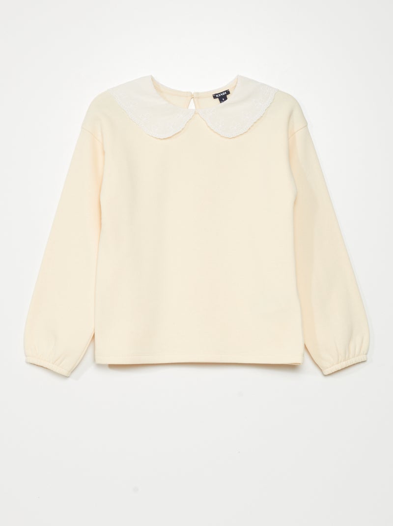 Sudadera de chándal con cuello de bordado inglés BEIGE - Kiabi