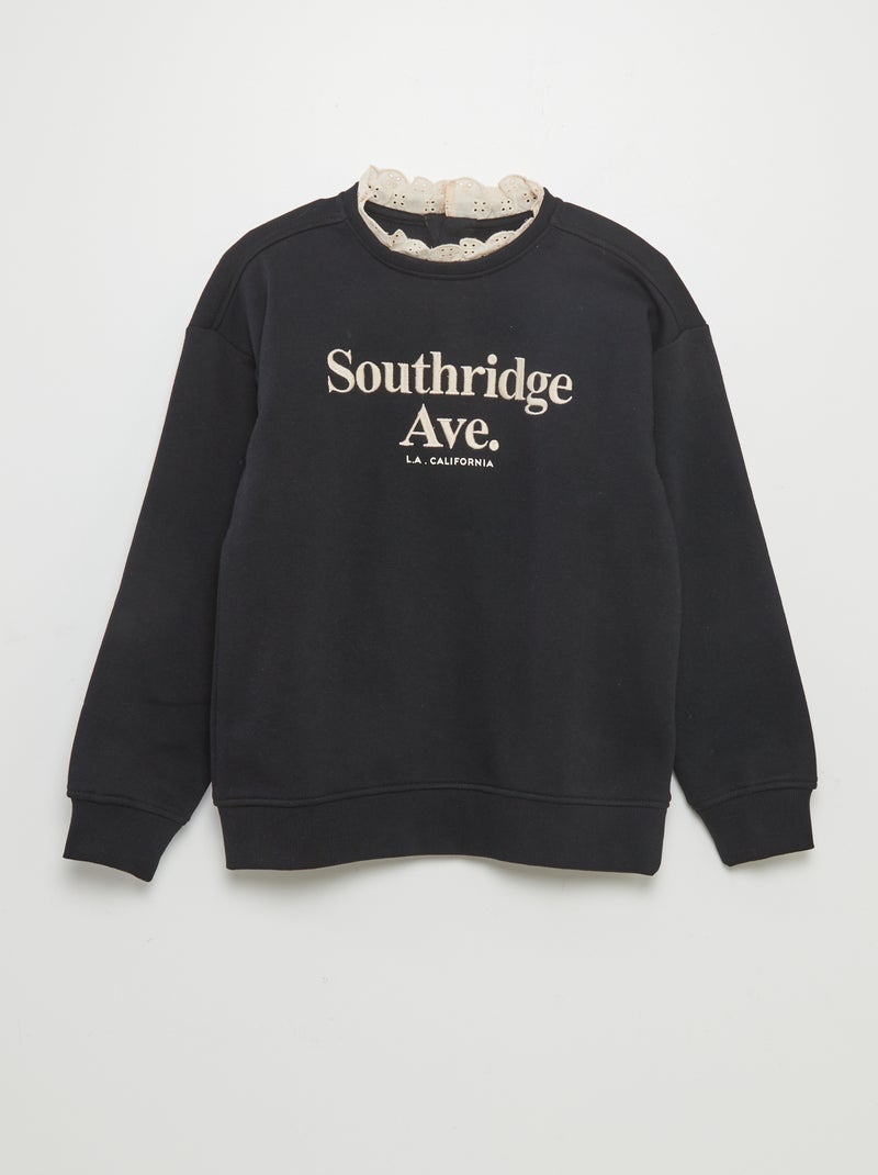 Sudadera de chándal con cuello de encaje NEGRO - Kiabi