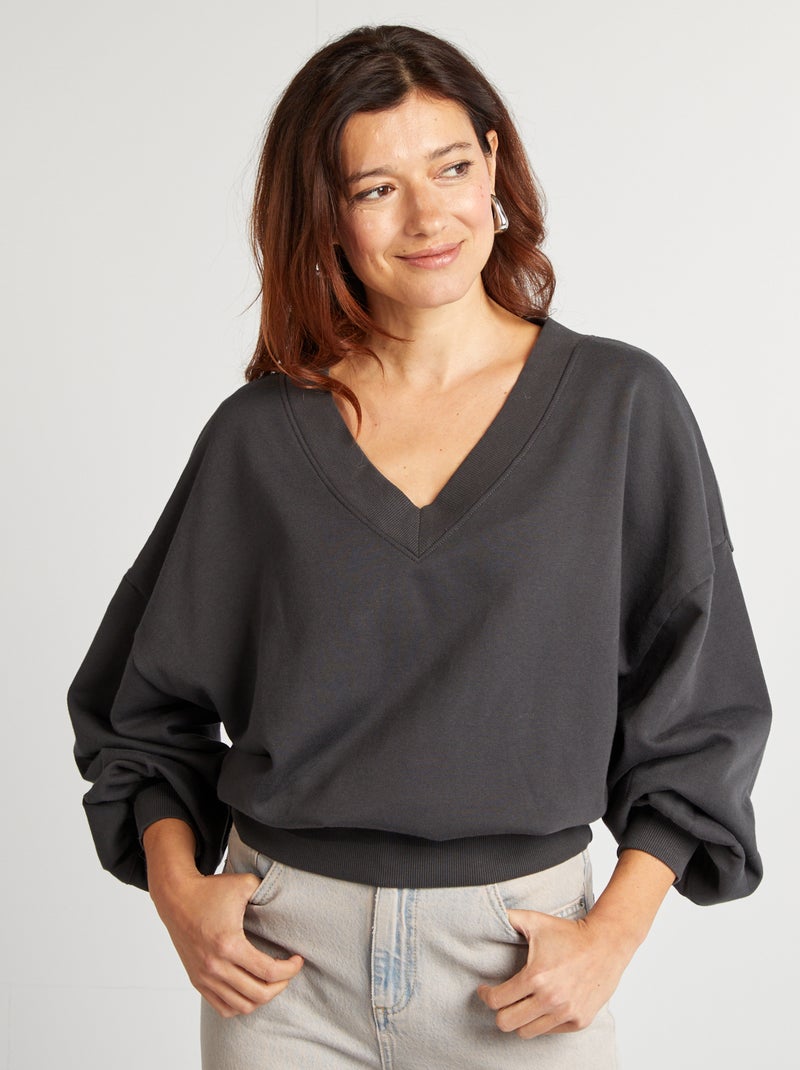 Sudadera de chándal con cuello de pico NEGRO - Kiabi
