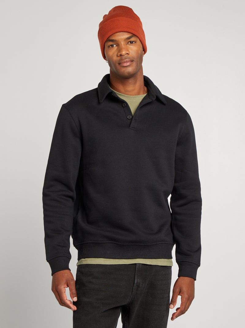 Sudadera de chándal con cuello polo negro - Kiabi