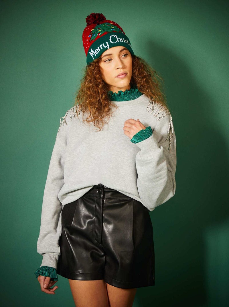Sudadera de chándal con flecos de strass GRIS - Kiabi