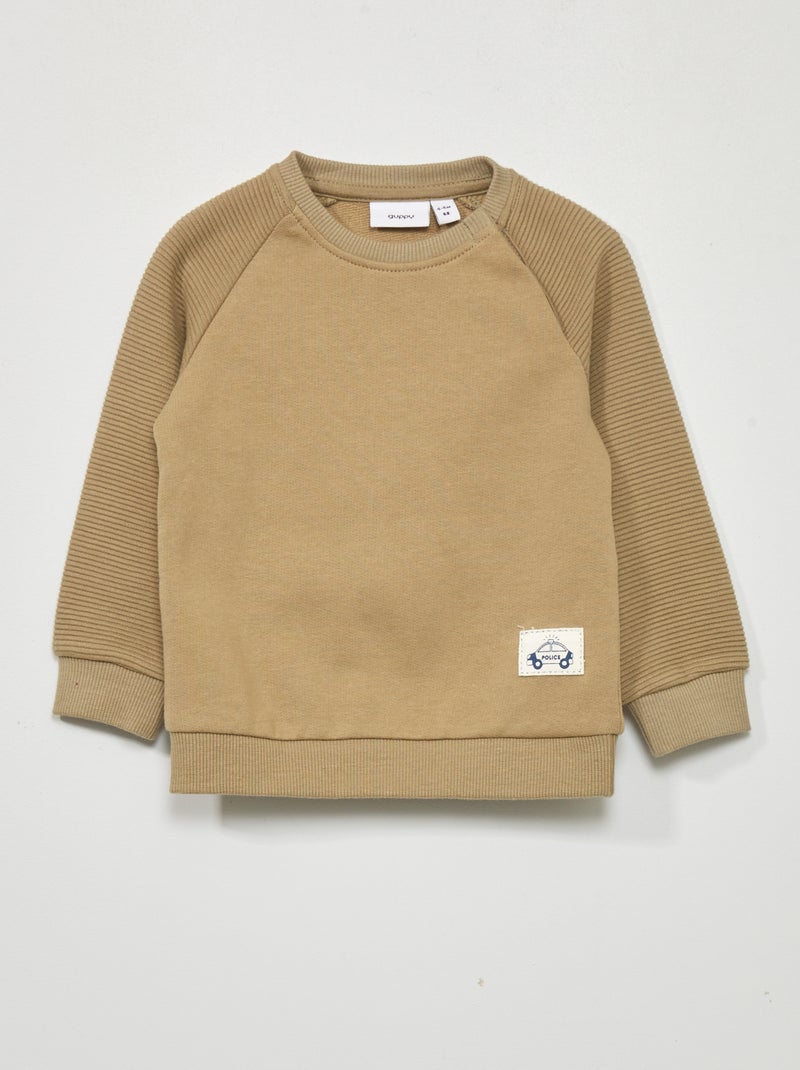 Sudadera de chándal con mangas de canalé KAKI - Kiabi