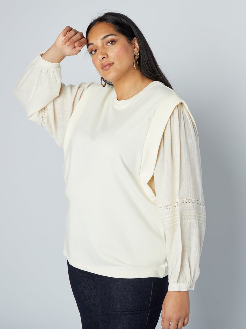 Sudadera de chándal en dos materiales BEIGE - Kiabi