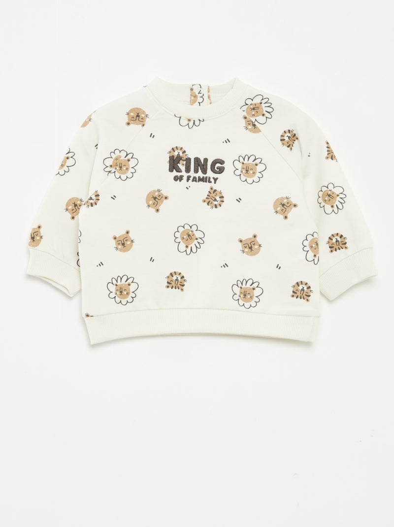 Sudadera de chándal estampada con cierre de automáticos Blanco - Kiabi