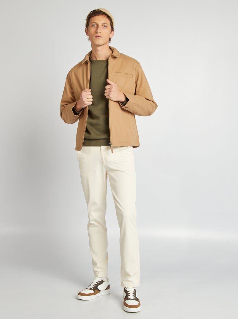 Sudadera de chándal lisa con cuello redondo KAKI - Kiabi