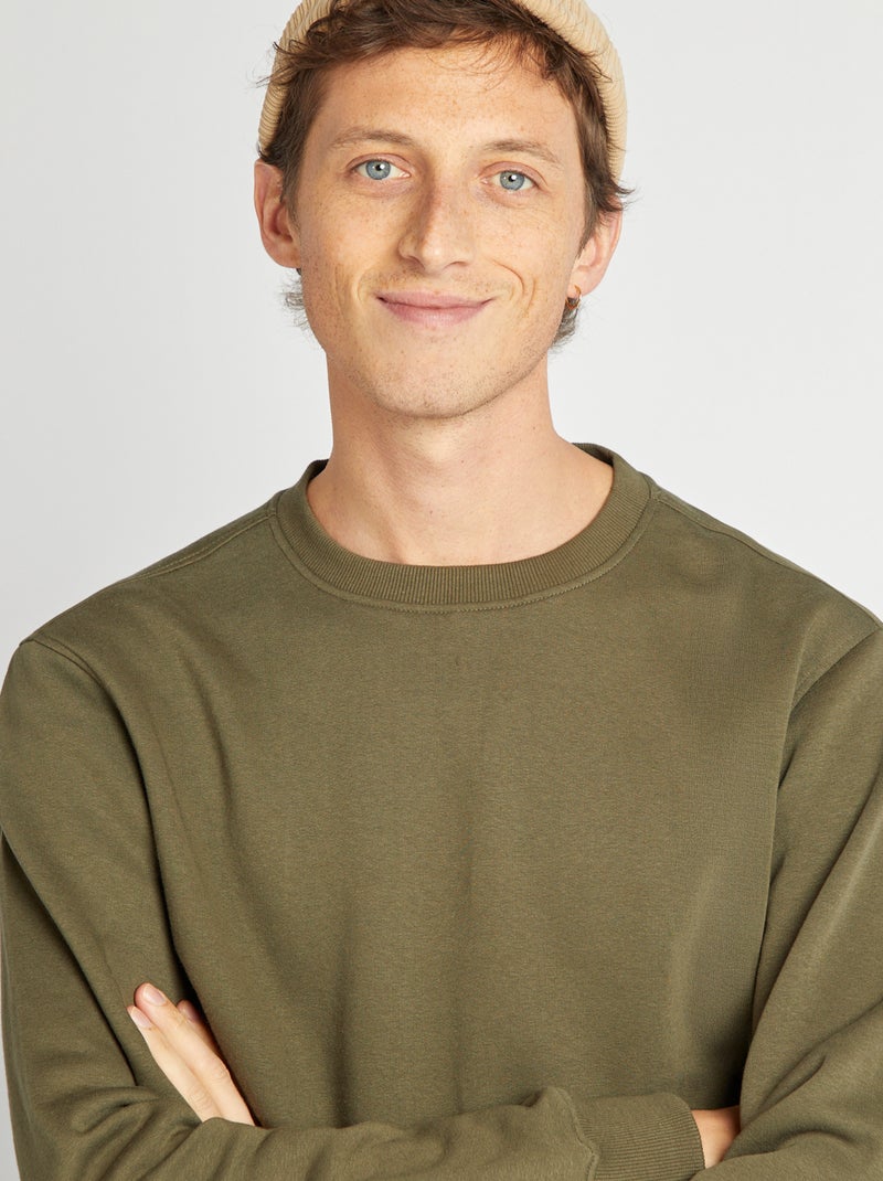 Sudadera de chándal lisa con cuello redondo KAKI - Kiabi