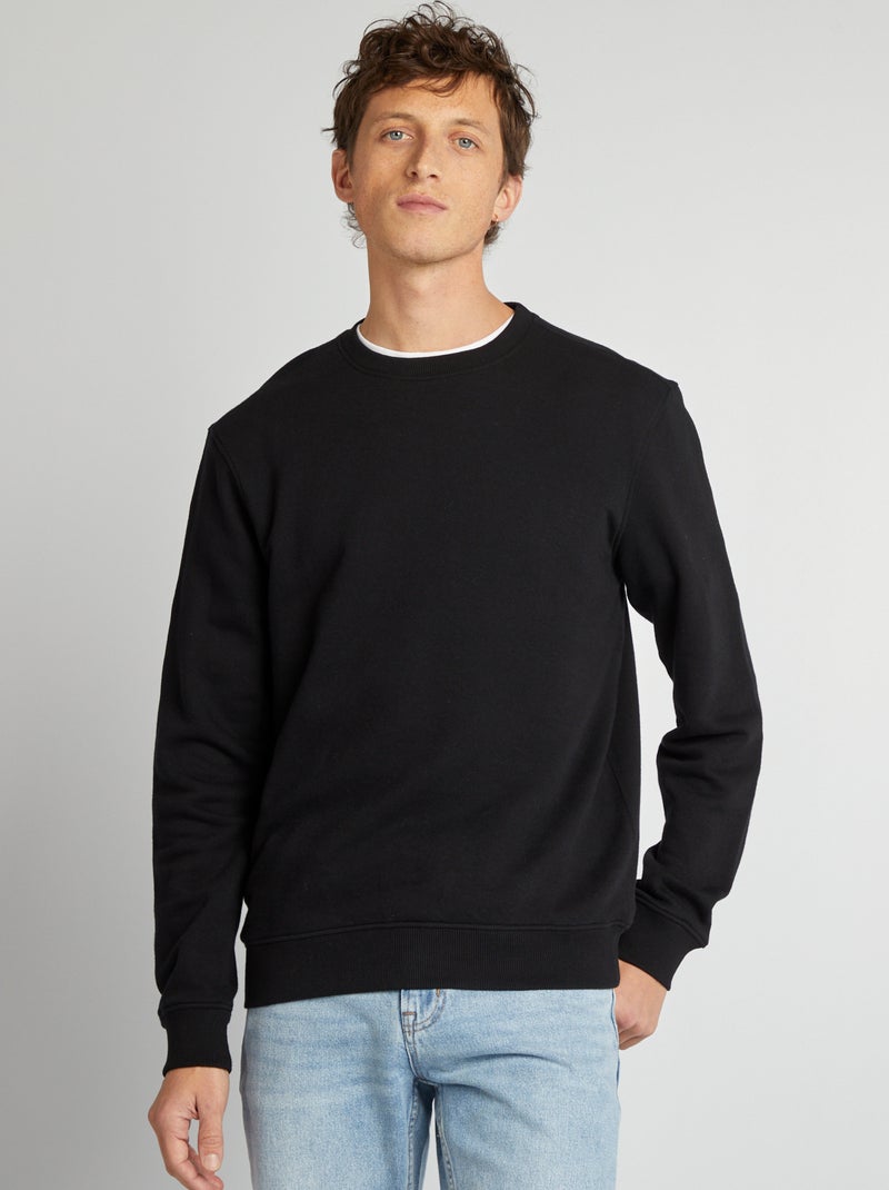 Sudadera de chándal lisa con cuello redondo negro - Kiabi