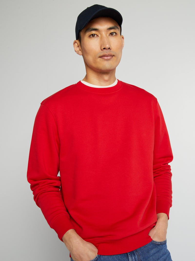 Sudadera de chándal lisa con cuello redondo ROJO - Kiabi