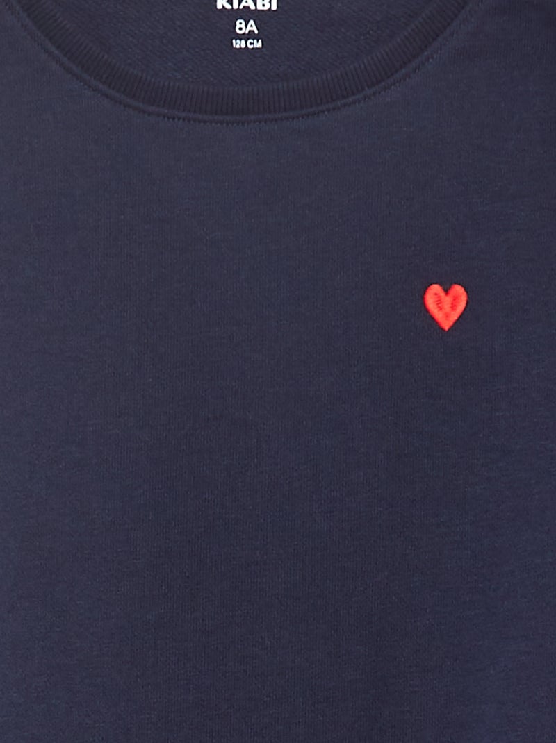 Sudadera de chándal lisa corazón bordado Azul - Kiabi