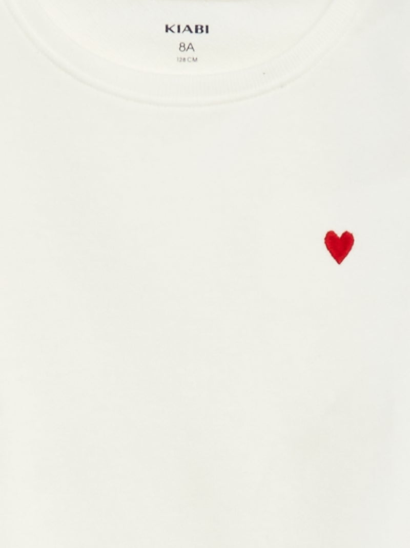 Sudadera de chándal lisa corazón bordado Blanco - Kiabi