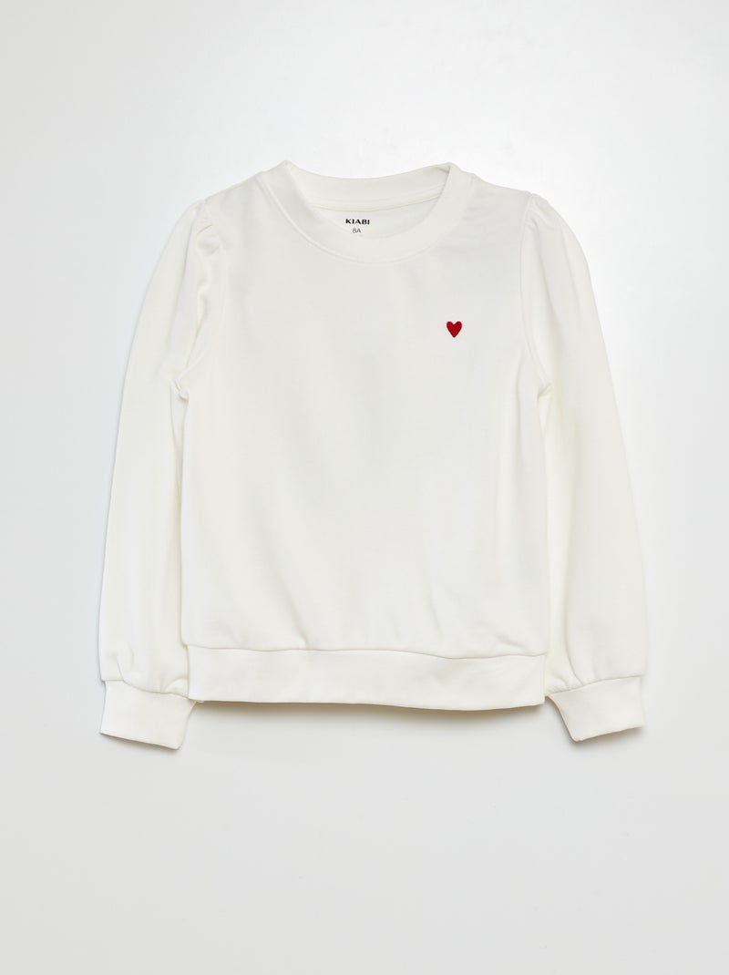 Sudadera de chándal lisa corazón bordado BLANCO - Kiabi