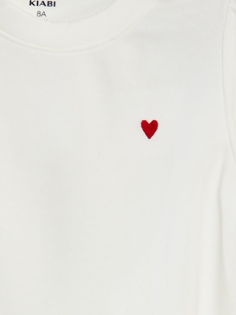 Sudadera de chándal lisa corazón bordado BLANCO - Kiabi