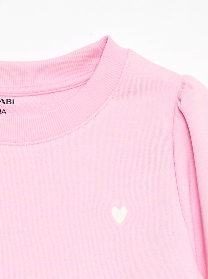 Sudadera de chándal lisa corazón bordado Rosa - Kiabi