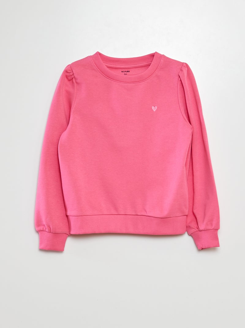 Sudadera de chándal lisa corazón bordado ROSA - Kiabi