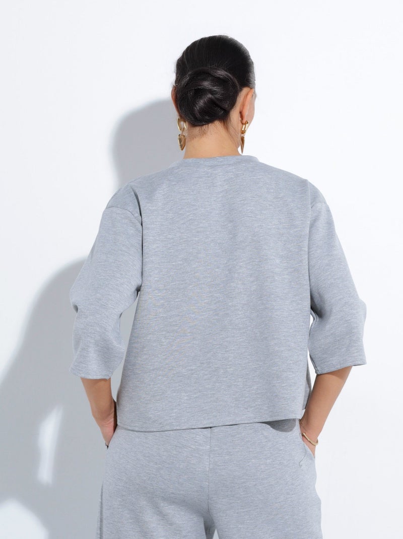 Sudadera de corte cómodo con mangas 3/4 - Afibel Gris jaspeado - Kiabi