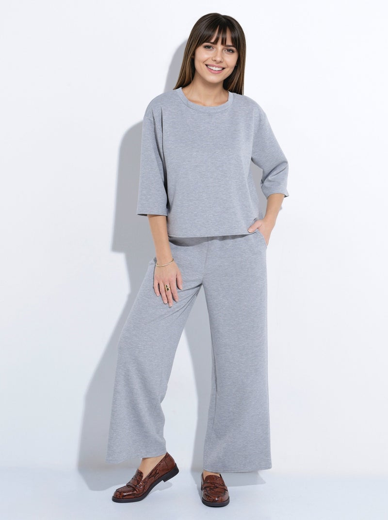 Sudadera de corte cómodo con mangas 3/4 - Afibel Gris jaspeado - Kiabi