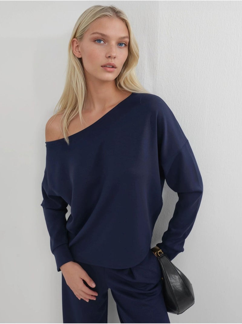 Sudadera de corte relajado con cuello asimétrico busem Azul marino - Kiabi