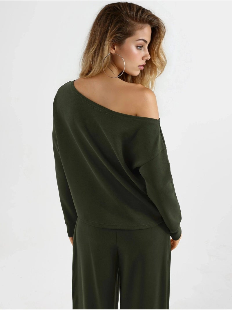Sudadera de corte relajado con cuello asimétrico busem Verde botella - Kiabi