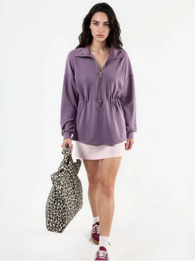 Sudadera de corte relajado con cuello y cremallera busem Malva - Kiabi