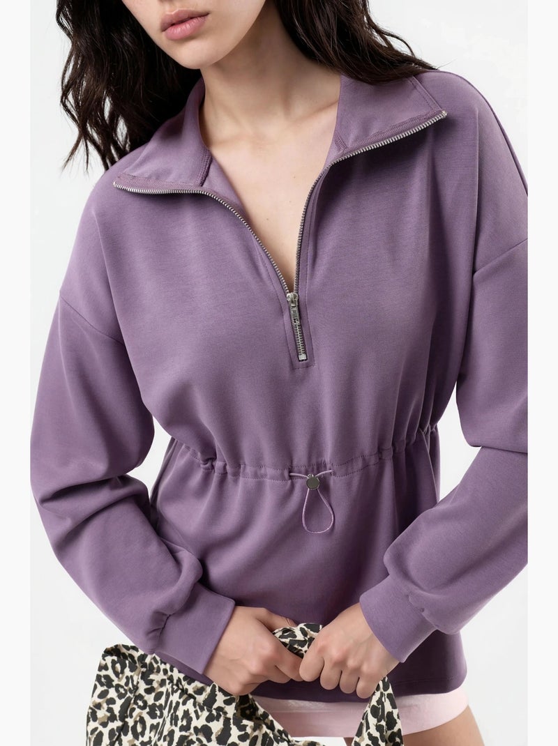 Sudadera de corte relajado con cuello y cremallera busem Malva - Kiabi