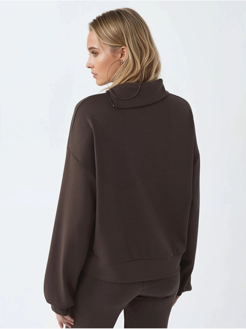 Sudadera de corte relajado con cuello y cremallera busem Marrón oscuro - Kiabi