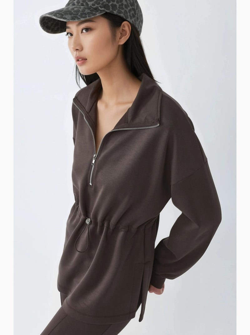 Sudadera de corte relajado con cuello y cremallera busem Marrón oscuro - Kiabi