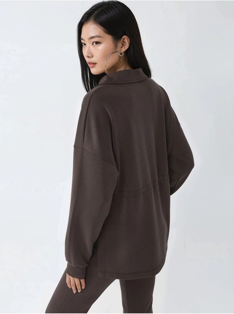 Sudadera de corte relajado con cuello y cremallera busem Marrón oscuro - Kiabi