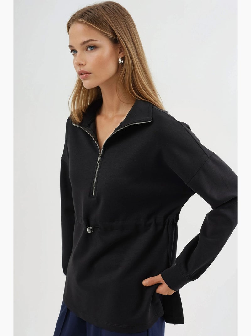 Sudadera de corte relajado con cuello y cremallera busem Negro - Kiabi