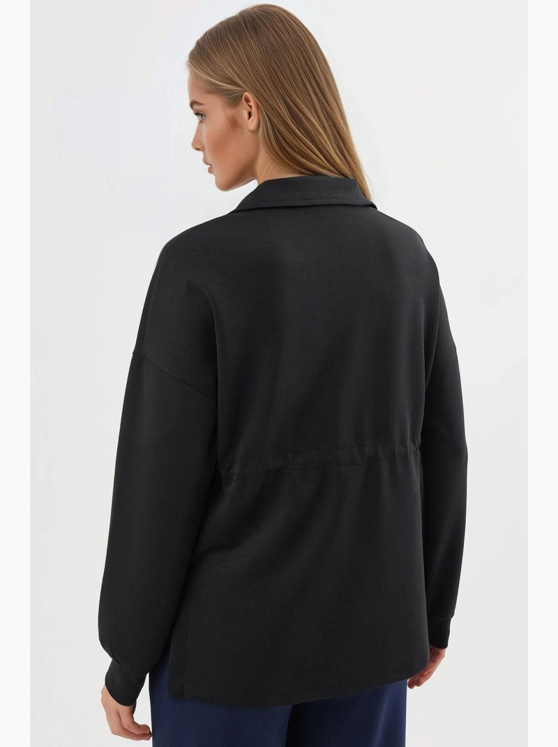 Sudadera de corte relajado con cuello y cremallera busem Negro - Kiabi