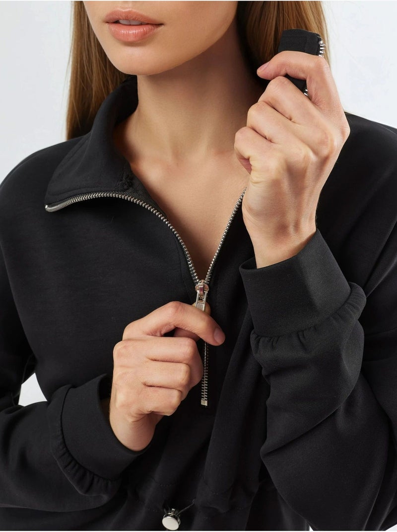Sudadera de corte relajado con cuello y cremallera busem Negro - Kiabi