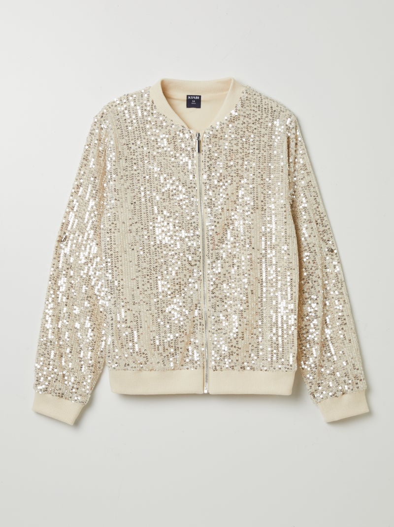 Sudadera de cremallera con lentejuelas BEIGE - Kiabi