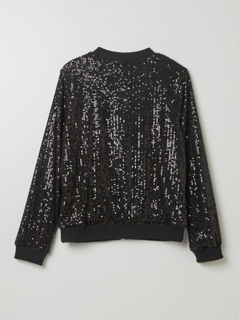 Sudadera de cremallera con lentejuelas NEGRO - Kiabi