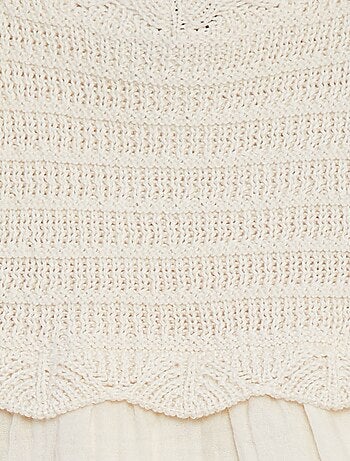 Sudadera de croché sin mangas con bajo de gasa de algodón