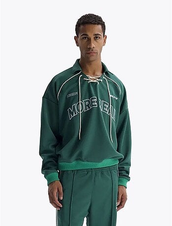 Sudadera de cuello abierto con estampado de texto y detalle de lazo giesto
