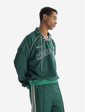 Sudadera de cuello abierto con estampado de texto y detalle de lazo giesto