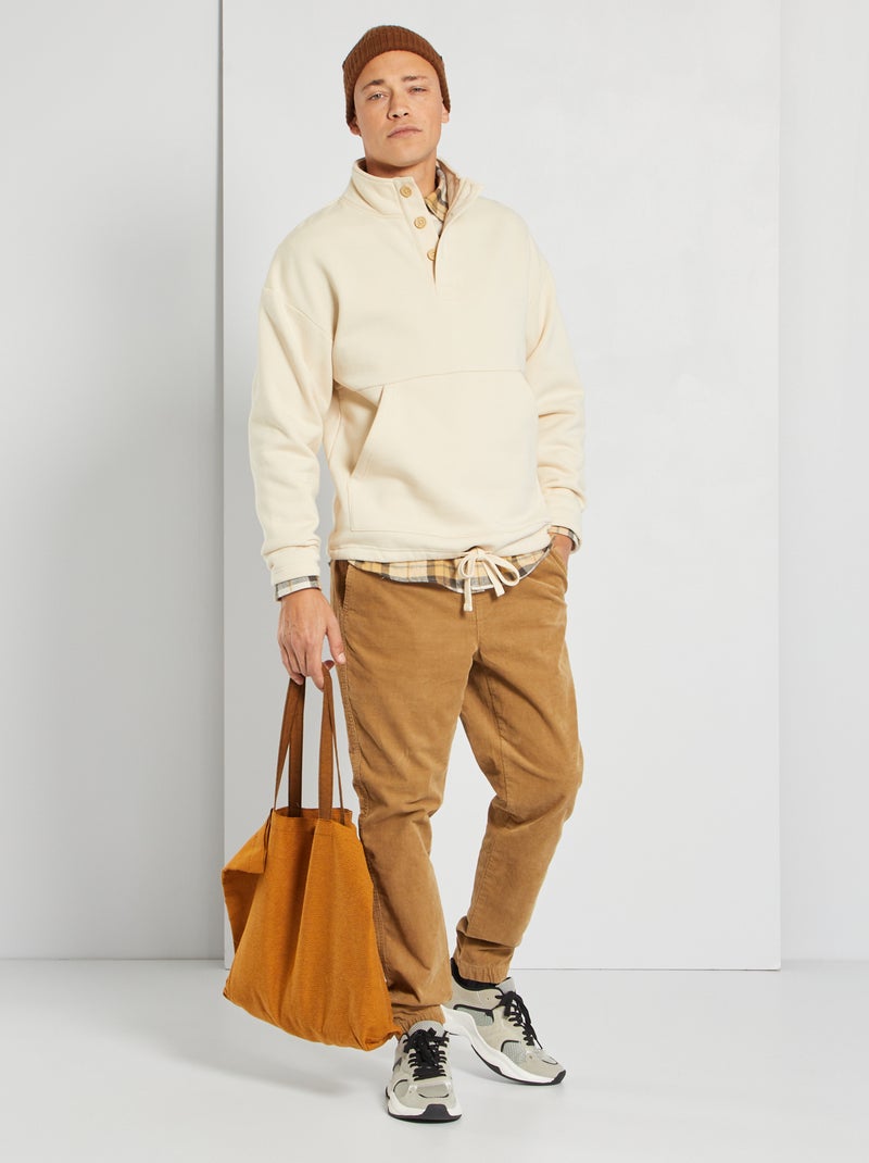 Sudadera de cuello alto con botones beige - Kiabi
