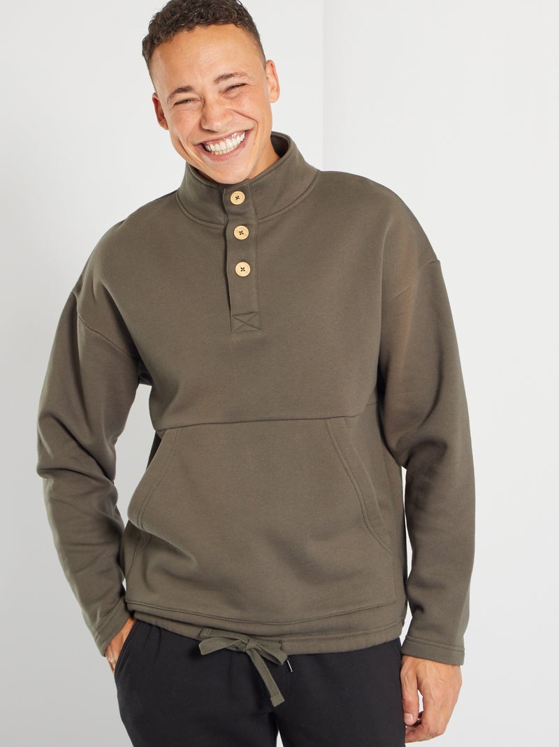 Sudadera de cuello alto con botones KAKI - Kiabi